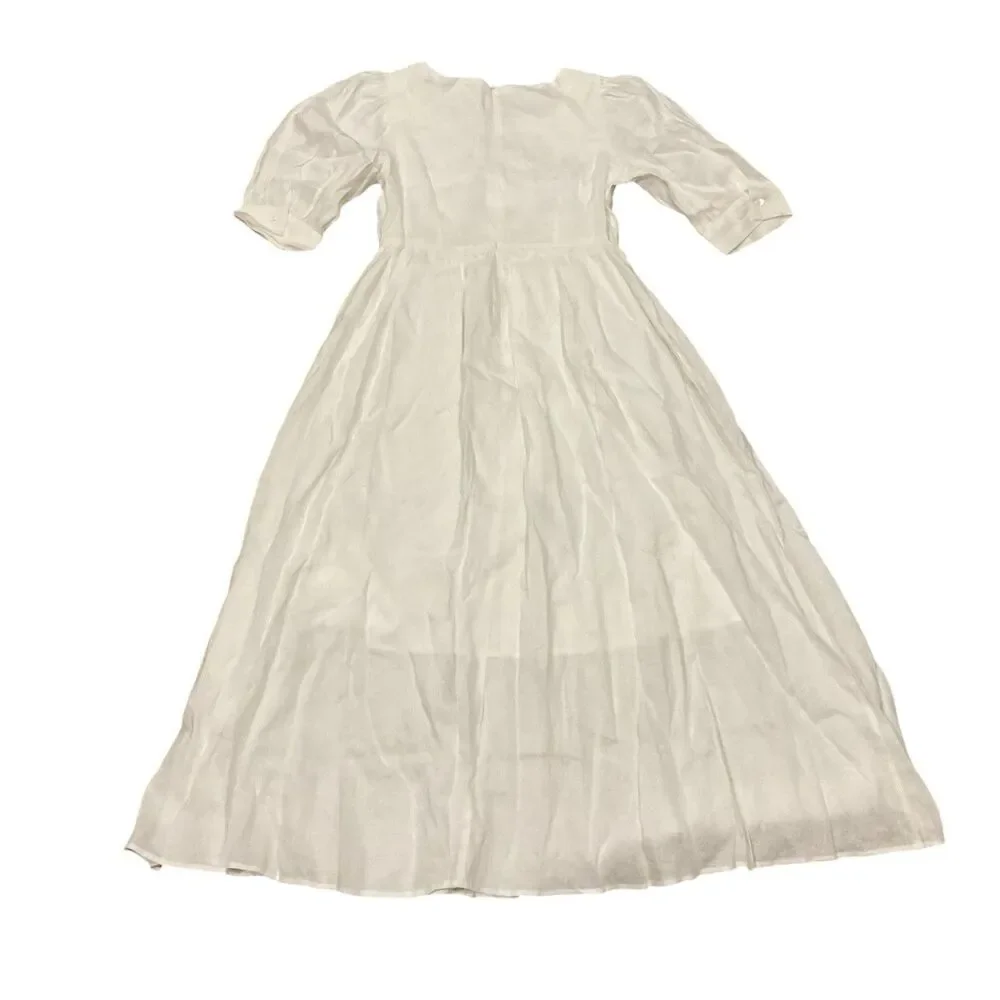 Hirsch & Timber White Linen Maxi Dress M Boho Cottagecore Lagenlook Prairie - Picture 15 of 16